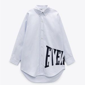 Zara x Everlast Striped Oversized Dress Shirt blue/white